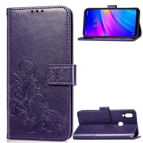 Xiaomi Redmi 7 Coque, Saturcase Lucky Clover Pu Cuir Magnétique Flip Portefeuille Support Porte-Carte Protecteur Coque Housse Étui Avec Dragonne Pour Xiaomi Redmi 7 (Violet)