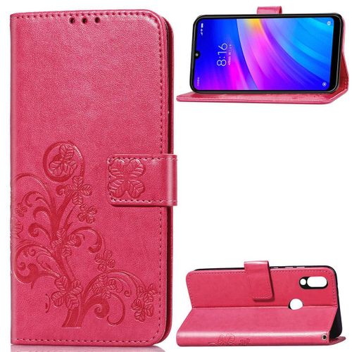 Xiaomi Redmi 7 Coque, Saturcase Lucky Clover Pu Cuir Magnétique Flip Portefeuille Support Porte-Carte Protecteur Coque Housse Étui Avec Dragonne Pour Xiaomi Redmi 7 (Rose)