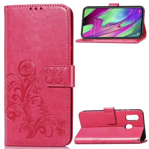 Samsung Galaxy A40 Coque, Saturcase Lucky Clover Pu Cuir Magnétique Flip Portefeuille Support Porte-Carte Protecteur Coque Housse Étui Avec Dragonne Pour Samsung Galaxy A40 (Rose)