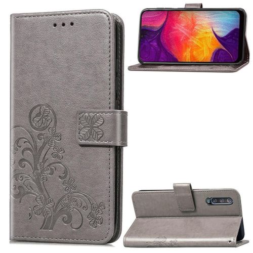 Samsung Galaxy A50 Coque, Saturcase Lucky Clover Pu Cuir Magnétique Flip Portefeuille Support Porte-Carte Protecteur Coque Housse Étui Avec Dragonne Pour Samsung Galaxy A50 (Gris)