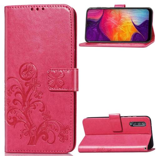 Samsung Galaxy A50 Coque, Saturcase Lucky Clover Pu Cuir Magnétique Flip Portefeuille Support Porte-Carte Protecteur Coque Housse Étui Avec Dragonne Pour Samsung Galaxy A50 (Rose)