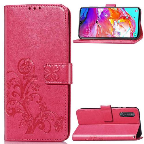 Samsung Galaxy A70 Coque, Saturcase Lucky Clover Pu Cuir Magnétique Flip Portefeuille Support Porte-Carte Protecteur Coque Housse Étui Avec Dragonne Pour Samsung Galaxy A70 (Rose)