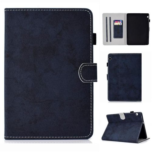 Huawei Mediapad T3 10 Housse, Saturcase Style Rétro Pu Cuir Magnétique Flip Portefeuille Support Porte-Carte Protecteur Coque Housse Étui Pour Huawei Mediapad T3 10 9.6" (Bleu Foncé)