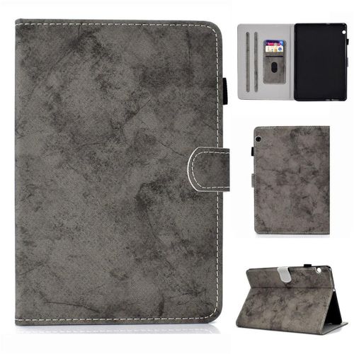 Huawei Mediapad T5 10.1 Housse, Saturcase Style Rétro Pu Cuir Magnétique Flip Portefeuille Support Porte-Carte Protecteur Coque Housse Étui Pour Huawei Mediapad T5 10.1" (Gris)