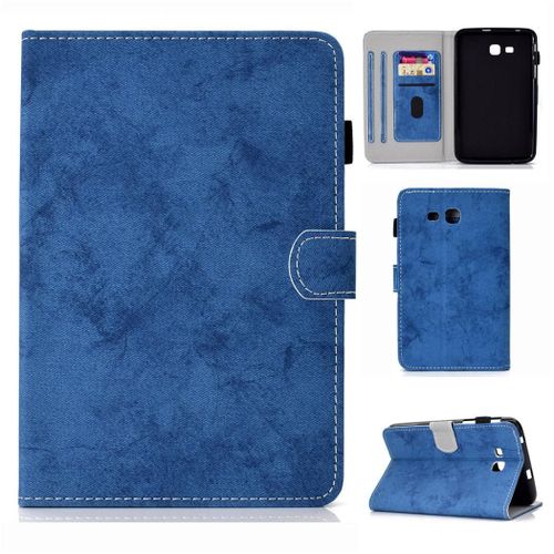 Samsung Galaxy Tab 3 Lite 7.0 Housse, Saturcase Style Rétro Pu Cuir Magnétique Flip Portefeuille Support Porte-Carte Protecteur Coque Housse Étui Pour Samsung Galaxy Tab 3 Lite 7.0 Sm-T110 (Bleu)