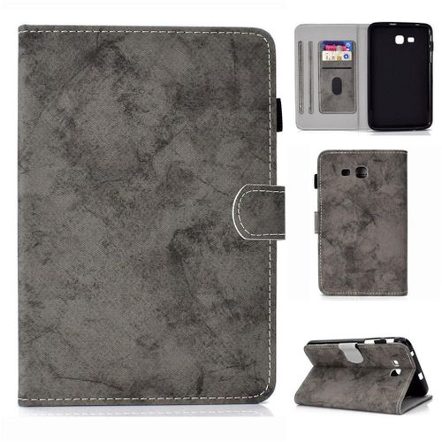 Samsung Galaxy Tab 3 Lite 7.0 Housse, Saturcase Style Rétro Pu Cuir Magnétique Flip Portefeuille Support Porte-Carte Protecteur Coque Housse Étui Pour Samsung Galaxy Tab 3 Lite 7.0 Sm-T110 (Gris)