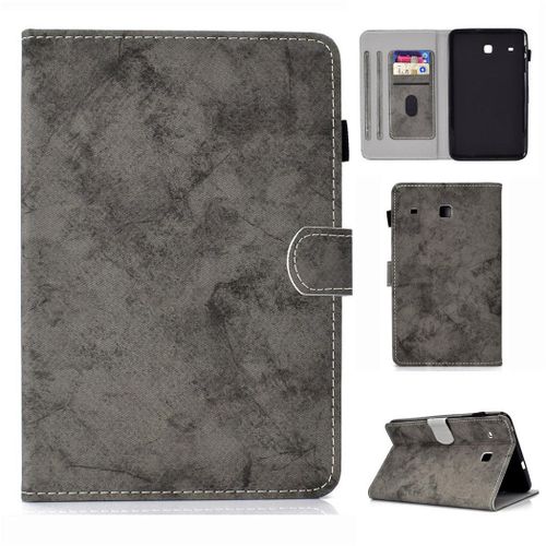 Samsung Galaxy Tab E 8.0 Housse, Saturcase Style Rétro Pu Cuir Magnétique Flip Portefeuille Support Porte-Carte Protecteur Coque Housse Étui Pour Samsung Galaxy Tab E 8.0 T375 T377 (Gris)
