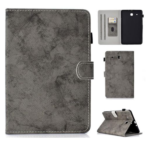 Galaxy Tab E 9.6 Housse, Saturcase Style Rétro Pu Cuir Magnétique Flip Portefeuille Support Porte-Carte Protecteur Coque Housse Étui Pour Samsung Galaxy Tab E 9.6 Sm-T560 T561 (Gris)