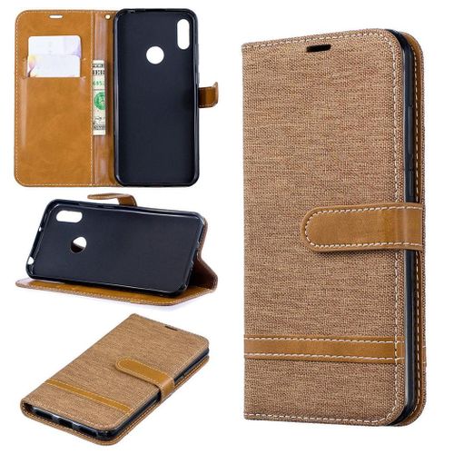 Huawei Y6 2019 Coque, Saturcase Premium Jeans Pu Cuir Magnétique Flip Portefeuille Support Porte-Carte Protecteur Coque Housse Étui Avec Dragonne Pour Huawei Y6 2019 / Honor 8a (Marron)