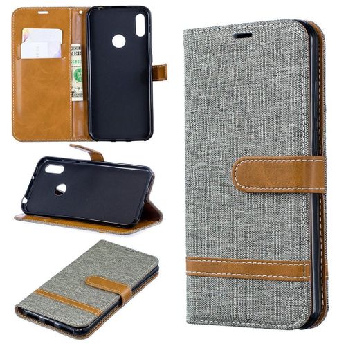 Huawei Y6 2019 Coque, Saturcase Premium Jeans Pu Cuir Magnétique Flip Portefeuille Support Porte-Carte Protecteur Coque Housse Étui Avec Dragonne Pour Huawei Y6 2019 / Honor 8a (Gris)