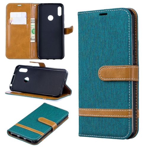 Huawei Y6 2019 Coque, Saturcase Premium Jeans Pu Cuir Magnétique Flip Portefeuille Support Porte-Carte Protecteur Coque Housse Étui Avec Dragonne Pour Huawei Y6 2019 / Honor 8a (Vert)