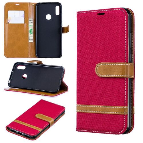 Huawei Y6 2019 Coque, Saturcase Premium Jeans Pu Cuir Magnétique Flip Portefeuille Support Porte-Carte Protecteur Coque Housse Étui Avec Dragonne Pour Huawei Y6 2019 / Honor 8a (Rouge)