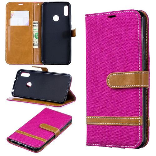 Huawei Y6 2019 Coque, Saturcase Premium Jeans Pu Cuir Magnétique Flip Portefeuille Support Porte-Carte Protecteur Coque Housse Étui Avec Dragonne Pour Huawei Y6 2019 / Honor 8a (Rose)