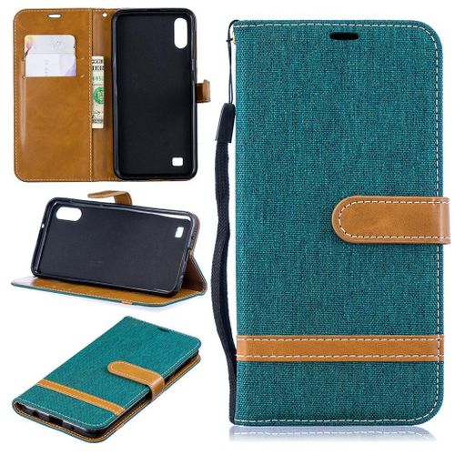 Samsung Galaxy A10 / M10 Coque, Saturcase Premium Jeans Pu Cuir Magnétique Flip Portefeuille Support Porte-Carte Protecteur Coque Housse Étui Avec Dragonne Pour Samsung Galaxy A10 / M10 (Vert)