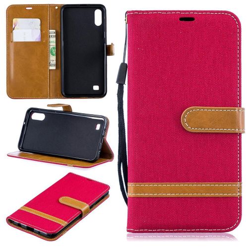 Samsung Galaxy A10 / M10 Coque, Saturcase Premium Jeans Pu Cuir Magnétique Flip Portefeuille Support Porte-Carte Protecteur Coque Housse Étui Avec Dragonne Pour Samsung Galaxy A10 / M10 (Rouge)