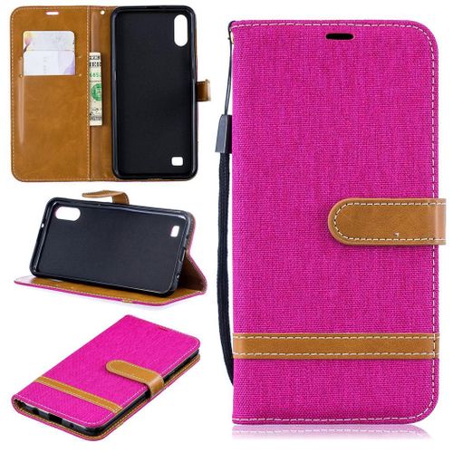 Samsung Galaxy A10 / M10 Coque, Saturcase Premium Jeans Pu Cuir Magnétique Flip Portefeuille Support Porte-Carte Protecteur Coque Housse Étui Avec Dragonne Pour Samsung Galaxy A10 / M10 (Rose)
