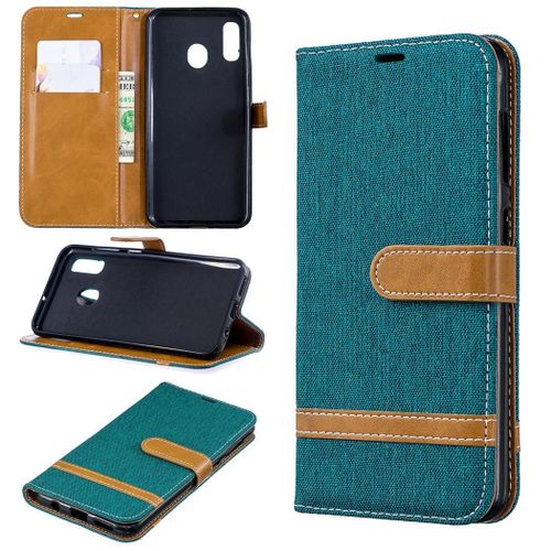 Samsung Galaxy A20 / A30 Coque, Saturcase Premium Jeans Pu Cuir Magnétique Flip Portefeuille Support Porte-Carte Protecteur Coque Housse Étui Avec Dragonne Pour Samsung Galaxy A20 / A30 (Vert)
