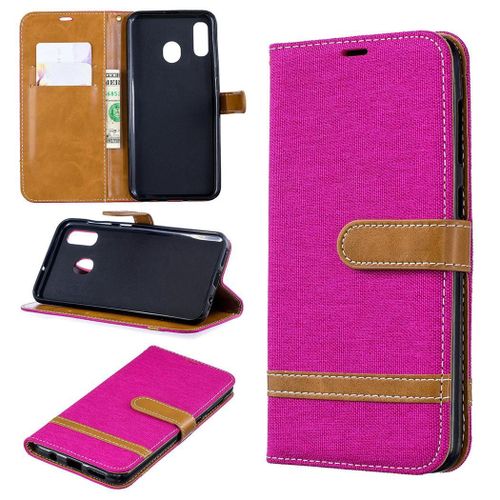 Samsung Galaxy A20 / A30 Coque, Saturcase Premium Jeans Pu Cuir Magnétique Flip Portefeuille Support Porte-Carte Protecteur Coque Housse Étui Avec Dragonne Pour Samsung Galaxy A20 / A30 (Rose)