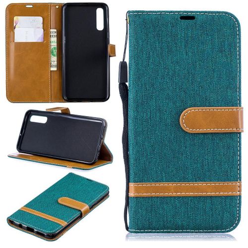 Samsung Galaxy A50 Coque, Saturcase Premium Jeans Pu Cuir Magnétique Flip Portefeuille Support Porte-Carte Protecteur Coque Housse Étui Avec Dragonne Pour Samsung Galaxy A50 (Vert)