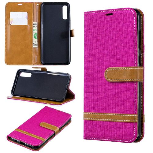Samsung Galaxy A70 Coque, Saturcase Premium Jeans Pu Cuir Magnétique Flip Portefeuille Support Porte-Carte Protecteur Coque Housse Étui Avec Dragonne Pour Samsung Galaxy A70 (Rose)
