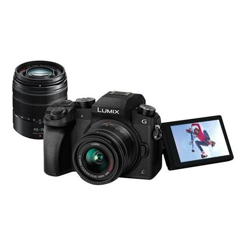 Panasonic Lumix G DMC-G7W - Appareil photo numérique - sans miroir - 16.0 MP - Quatre tiers - 4K / 30 pi/s - 3x zoom optique objectifs 14-42 mm et 45-150 mm - Wi-Fi - noir