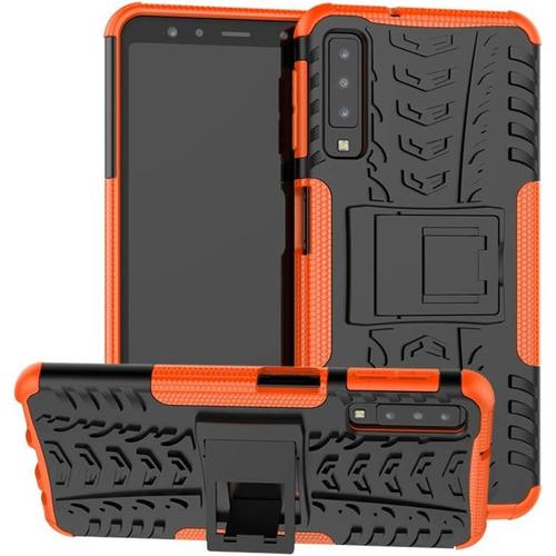 Samsung Galaxy A7 2018 Coque Pc+Tpu Modèle De Pneu Hybride Impact Armure Avec Kickstand Antichoc Lourd Duty Étui En Silicone Dur Pour Samsung Galaxy A7 2018/A750 Orange Tire Pattern Jx.