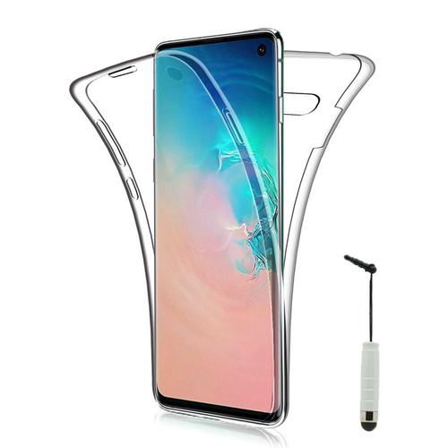 Coque Avant Et Arrière Silicone Pour Samsung Galaxy S10 6.1" 360° Protection Intégrale - Transparent + Mini Stylet