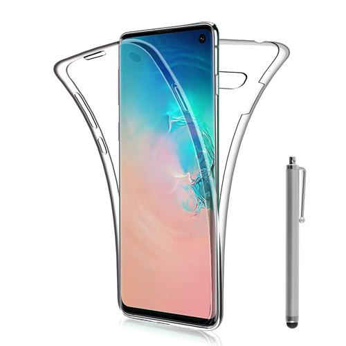 Coque Avant Et Arrière Silicone Pour Samsung Galaxy S10 6.1" 360° Protection Intégrale - Transparent + Stylet