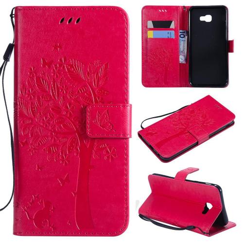 Saturcase Coque Pour Samsung Galaxy J4 Core, Arbre À Chat Pu Cuir Magnétique Flip Portefeuille Support Porte-Carte Protecteur Coque Housse Étui Avec Dragonne Pour Samsung Galaxy J4 Core (Rose)