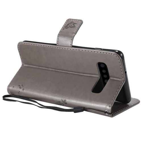 Saturcase Coque Pour Samsung Galaxy S10 Plus, Arbre À Chat Pu Cuir Magnétique Flip Portefeuille Support Porte-Carte Protecteur Coque Housse Étui Avec Dragonne Pour Samsung Galaxy S10 Plus (Gris)