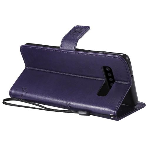 Saturcase Coque Pour Samsung Galaxy S10 Plus, Arbre À Chat Pu Cuir Magnétique Flip Portefeuille Support Porte-Carte Protecteur Coque Housse Étui Avec Dragonne Pour Samsung Galaxy S10 Plus (Violet)