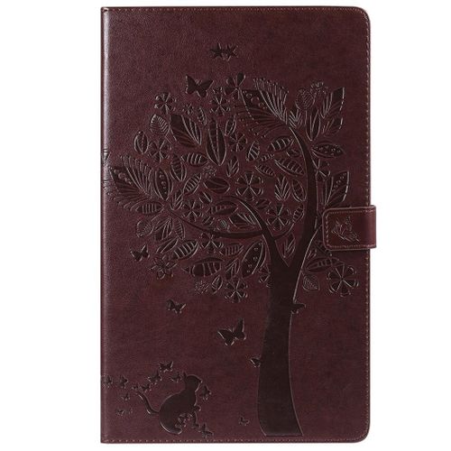 Saturcase Coque Pour Amazon Fire Hd 10 2017, Arbre À Chat Pu Cuir Magnétique Portefeuille Support Porte-Carte Coque Housse Étui Pour All-New Amazon Fire Hd 10 Tablet (7th Gen, 2017 Release) (Marron)