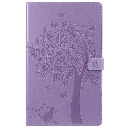 Saturcase Coque Pour Amazon Fire Hd 10 2017, Arbre À Chat Pu Cuir Magnétique Portefeuille Support Porte-Carte Coque Housse Étui Pour All-New Amazon Fire Hd 10 Tablet (7th Gen, 2017 Release) (Violet)