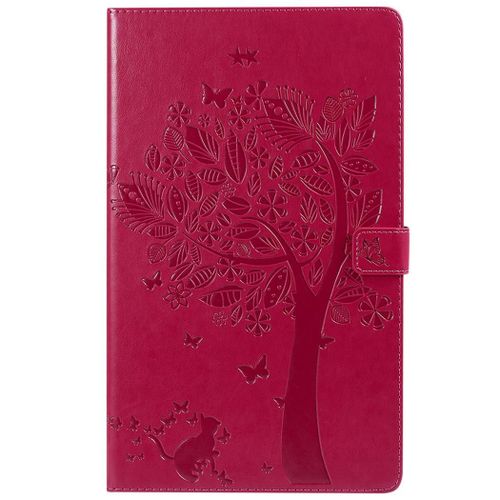 Saturcase Coque Pour Amazon Fire Hd 10 2017, Arbre À Chat Pu Cuir Magnétique Portefeuille Support Porte-Carte Coque Housse Étui Pour All-New Amazon Fire Hd 10 Tablet (7th Gen, 2017 Release) (Rouge)