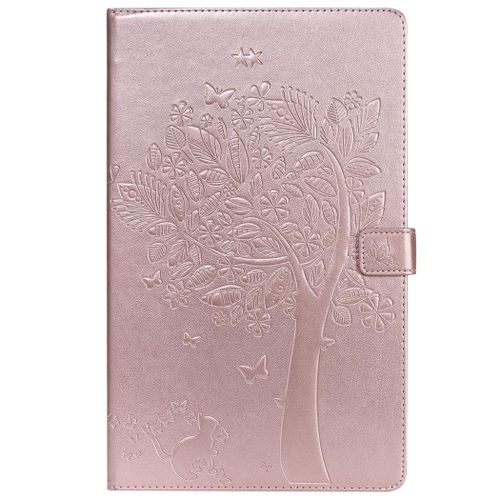 Saturcase Coque Pour Amazon Fire Hd 10 2017, Arbre À Chat Pu Cuir Magnétique Portefeuille Support Porte-Carte Coque Housse Étui Pour All-New Amazon Fire Hd 10 Tablet (7th Gen, 2017 Release) (Or Rose)