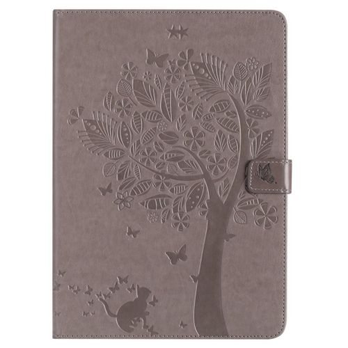 Saturcase Coque Pour Apple Ipad Pro 10.5 2017, Arbre À Chat Gaufrage Pu Cuir Magnétique Flip Portefeuille Support Porte-Carte Protecteur Coque Housse Étui Pour Apple Ipad Pro 10.5 2017 (Gris)