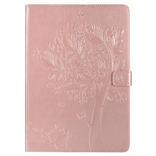 Saturcase Coque Pour Apple Ipad Pro 10.5 2017, Arbre À Chat Gaufrage Pu Cuir Magnétique Flip Portefeuille Support Porte-Carte Protecteur Coque Housse Étui Pour Apple Ipad Pro 10.5 2017 (Or Rose)