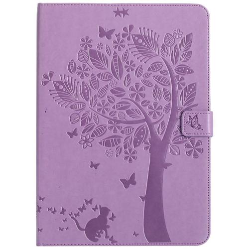 Saturcase Coque Pour Apple Ipad 9.7 2017/2018, Arbre À Chat Gaufrage Pu Cuir Magnétique Flip Portefeuille Support Porte-Carte Protecteur Coque Housse Étui Pour Apple Ipad 9.7 2017/2018 (Violet)