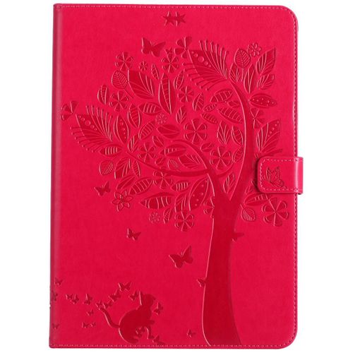 Saturcase Coque Pour Apple Ipad 9.7 2017/2018, Arbre À Chat Gaufrage Pu Cuir Magnétique Flip Portefeuille Support Porte-Carte Protecteur Coque Housse Étui Pour Apple Ipad 9.7 2017/2018 (Rouge)
