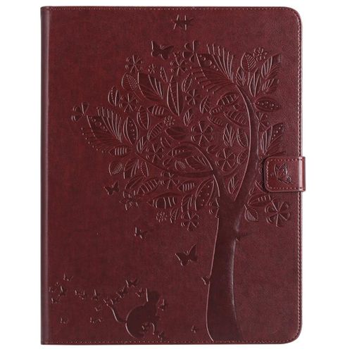 Saturcase Coque Pour Apple Ipad 2 3 4, Arbre À Chat Gaufrage Pu Cuir Magnétique Flip Portefeuille Support Porte-Carte Protecteur Coque Housse Étui Pour Apple Ipad 2 3 4 (Marron)