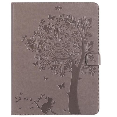 Saturcase Coque Pour Apple Ipad 2 3 4, Arbre À Chat Gaufrage Pu Cuir Magnétique Flip Portefeuille Support Porte-Carte Protecteur Coque Housse Étui Pour Apple Ipad 2 3 4 (Gris)