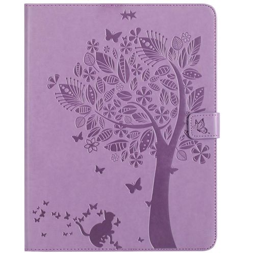 Saturcase Coque Pour Apple Ipad 2 3 4, Arbre À Chat Gaufrage Pu Cuir Magnétique Flip Portefeuille Support Porte-Carte Protecteur Coque Housse Étui Pour Apple Ipad 2 3 4 (Violet)