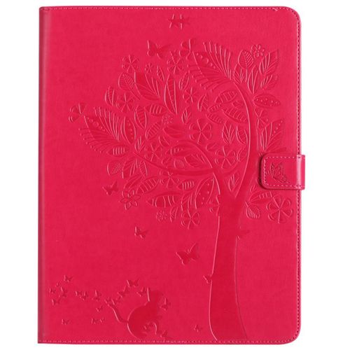 Saturcase Coque Pour Apple Ipad 2 3 4, Arbre À Chat Gaufrage Pu Cuir Magnétique Flip Portefeuille Support Porte-Carte Protecteur Coque Housse Étui Pour Apple Ipad 2 3 4 (Rouge)