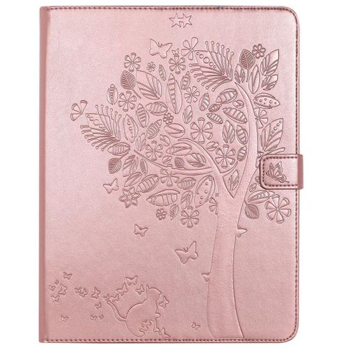 Saturcase Coque Pour Apple Ipad 2 3 4, Arbre À Chat Gaufrage Pu Cuir Magnétique Flip Portefeuille Support Porte-Carte Protecteur Coque Housse Étui Pour Apple Ipad 2 3 4 (Or Rose)