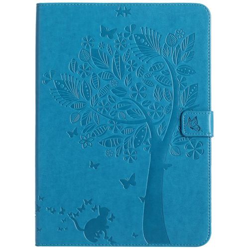 Saturcase Coque Pour Apple Ipad Air / Air 2, Arbre À Chat Gaufrage Pu Cuir Magnétique Flip Portefeuille Support Porte-Carte Protecteur Coque Housse Étui Pour Apple Ipad Air / Air 2 (Bleu)