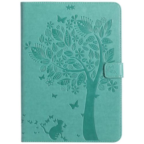 Saturcase Coque Pour Apple Ipad Air / Air 2, Arbre À Chat Gaufrage Pu Cuir Magnétique Flip Portefeuille Support Porte-Carte Protecteur Coque Housse Étui Pour Apple Ipad Air / Air 2 (Vert)
