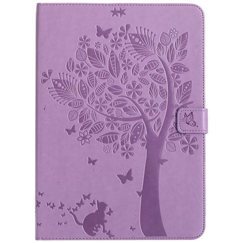 Saturcase Coque Pour Apple Ipad Air / Air 2, Arbre À Chat Gaufrage Pu Cuir Magnétique Flip Portefeuille Support Porte-Carte Protecteur Coque Housse Étui Pour Apple Ipad Air / Air 2 (Violet)