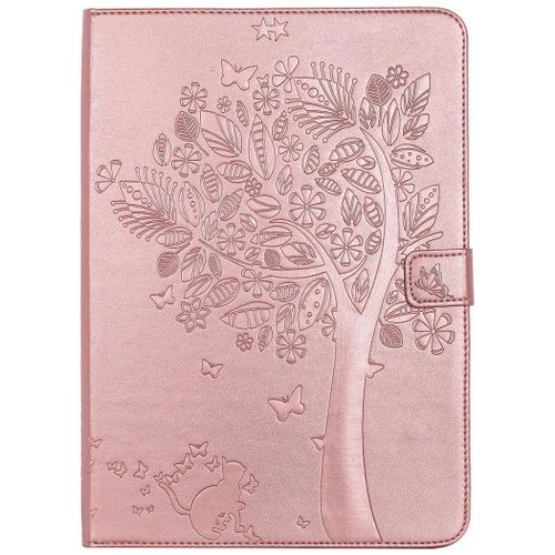 Saturcase Coque Pour Apple Ipad Air / Air 2, Arbre À Chat Gaufrage Pu Cuir Magnétique Flip Portefeuille Support Porte-Carte Protecteur Coque Housse Étui Pour Apple Ipad Air / Air 2 (Or Rose)