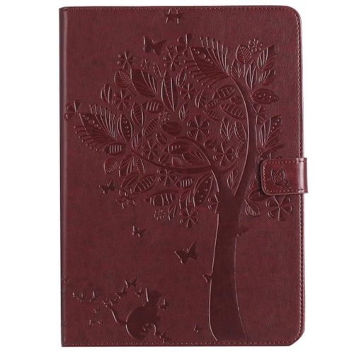 Saturcase Coque Pour Apple Ipad Pro 9.7 2016, Arbre À Chat Gaufrage Pu Cuir Magnétique Flip Portefeuille Support Porte-Carte Protecteur Coque Housse Étui Pour Apple Ipad Pro 9.7 2016 (Marron)