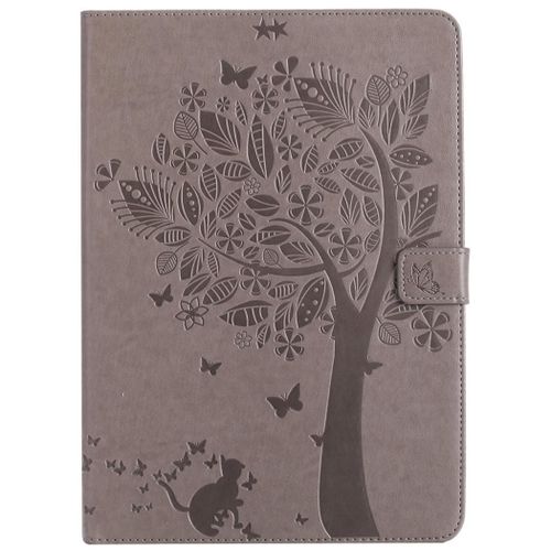 Saturcase Coque Pour Apple Ipad Pro 9.7 2016, Arbre À Chat Gaufrage Pu Cuir Magnétique Flip Portefeuille Support Porte-Carte Protecteur Coque Housse Étui Pour Apple Ipad Pro 9.7 2016 (Gris)